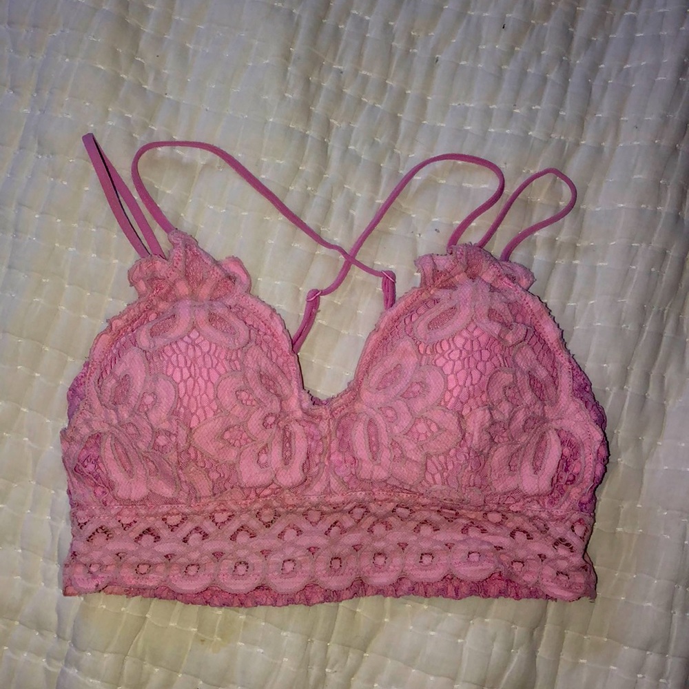 Floral anemone crochet lace pink bralette